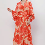 Blazing Saffron Kimono Style Maxi Dress
