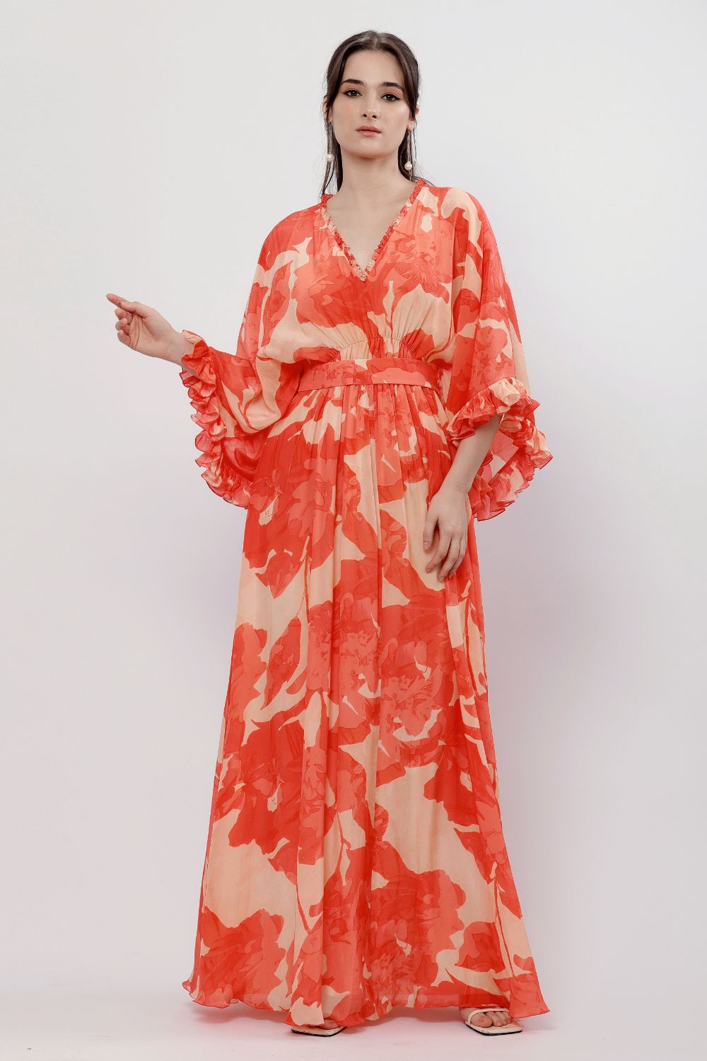Blazing Saffron Kimono Style Maxi Dress