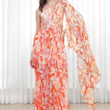 Maple Leaves Printed One Shoulder Dress