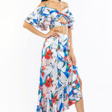 Satin Printed Flared Top With Skirt