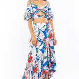 Satin Printed Flared Top With Skirt