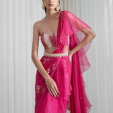 Foil Printed Draped Saree Set