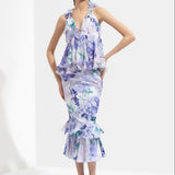 Ume Printed Halter Neck Top Paired With Skirt