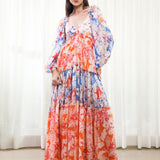 Blue Mist Maple Leaves Tiered Dress