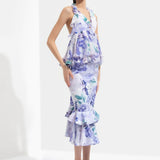 Ume Printed Halter Neck Top Paired With Skirt