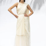 Ivory Pre Pleated Sari Set