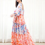 Blue Mist Maple Leaves Tiered Dress