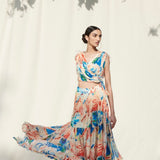 Printed Tier Skirt With Draped Crop Top