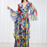 Blue Hibiscus Ruffle Maxi Dress