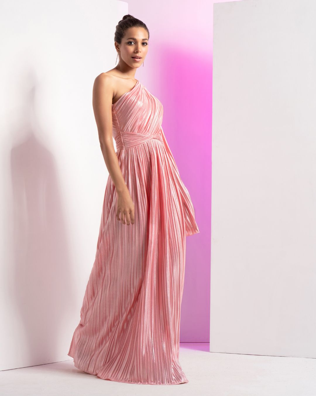 Flamingo Pink One Side Shoulder Maxi Dress mandirawirk.in Flamingo Pink One Side Shoulder Maxi Dress mandirawirk.in