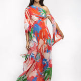 Cotton Lurex Printed One Shoulder Kaftan
