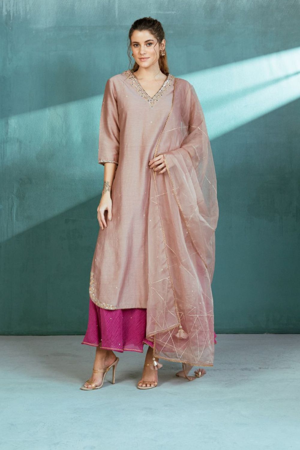 Rosy Chanderi Kurta Sharara Set - RTS