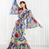 Blue Hibiscus Ruffle Maxi Dress