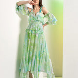 Green Raw Crystal Maxi Dress