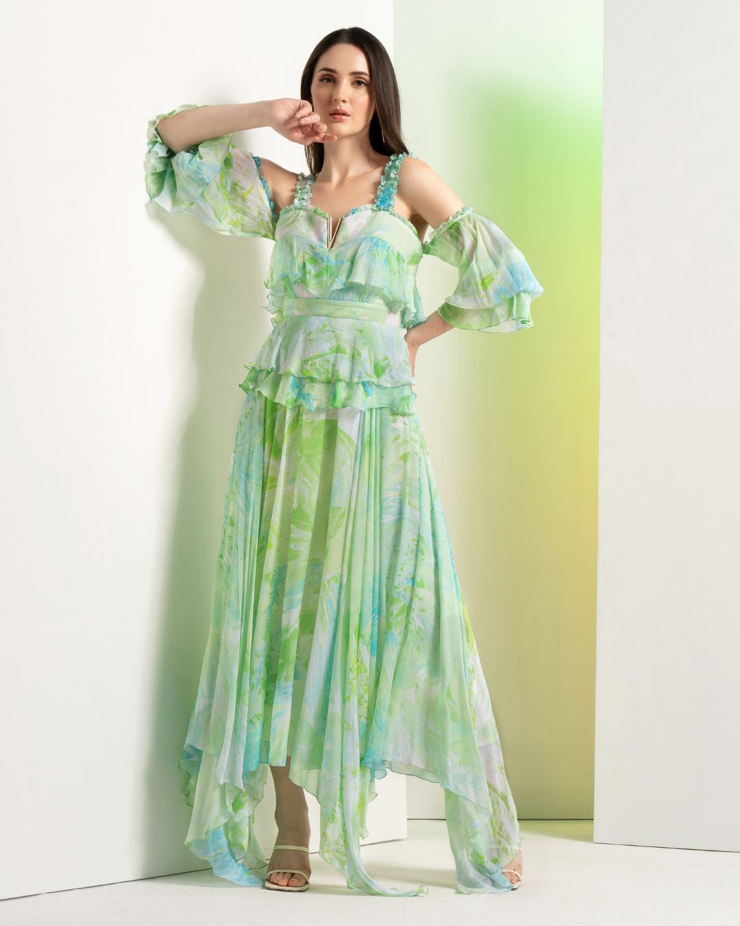 Green Raw Crystal Maxi Dress