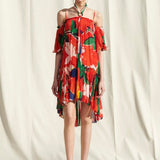 Red Printed Halter Dress