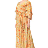 Ochre Yellow Geometric Floral Printed Long Dress