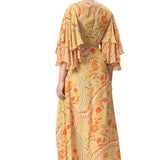 Ochre Yellow Geometric Floral Printed Long Dress