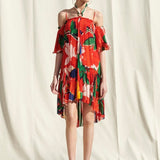 Red Printed Halter Dress