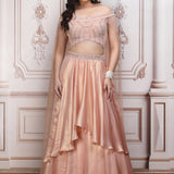 Peach Embroidered Blouse with Lehenga
