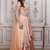 Peach Embroidered Blouse with Lehenga