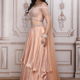 Peach Embroidered Blouse with Lehenga