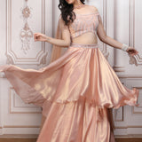 Peach Embroidered Blouse with Lehenga