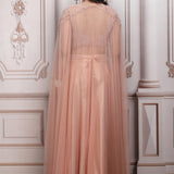 Blush Peach Co-ord Ensemble With Embroidered Blouse And Cape