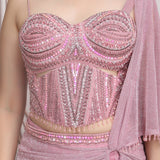 Rose Mist Lehenga Shimmer Lehenga Set With Corset Blouse