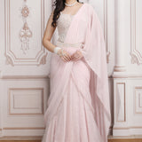 Pink Chiffon Drape Saree With Embroidered Blouse