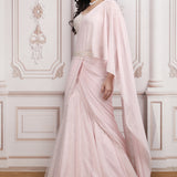 Pink Chiffon Drape Saree With Embroidered Blouse