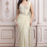 A Fluid Ivory Saree With Embroidered Blouse