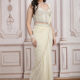 A Fluid Ivory Saree With Embroidered Blouse