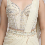 A Fluid Ivory Saree With Embroidered Blouse