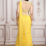 Yellow Drape Saree With Pearl Blouse