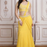 Yellow Drape Saree With Pearl Blouse