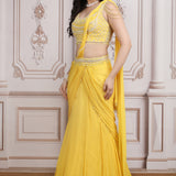 Yellow Drape Saree With Pearl Blouse