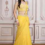 Yellow Drape Saree With Pearl Blouse