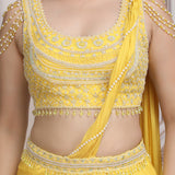 Yellow Drape Saree With Pearl Blouse