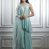 Soft aqua high low kurta Set