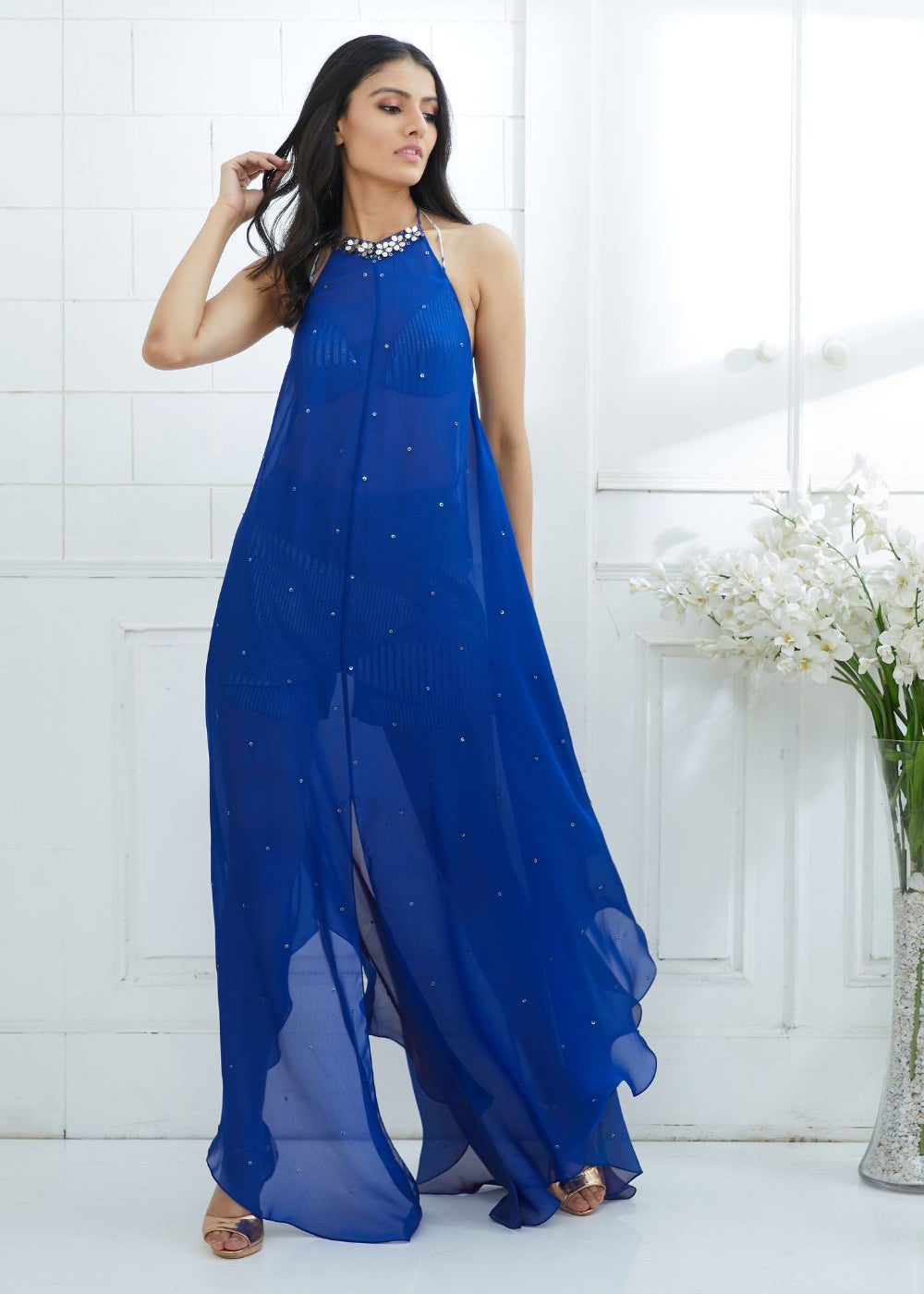 Blue Ombre Dress Embellished With Hand Embroidery – mandirawirk.in