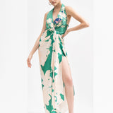 Mystic Green Draped Halter Neck Dress