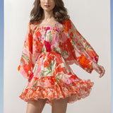 Chiffon Coral Printed Mini Dress