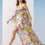 Chiffon Yellow Printed Long Dress