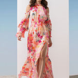 Pink Cold Shoulder Maxi Dress