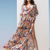 Satin Geometric Kaftan Dress