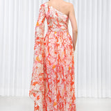 Maple Leaves Printed One Shoulder Dress