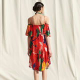 Red Printed Halter Dress