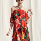 Red Printed Halter Dress