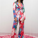 Satin Printed Jacket And Pant Set
